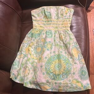 Lilly Pulitzer White Label Silk Katrina Fountain of Youth Strapless Dress Size 4